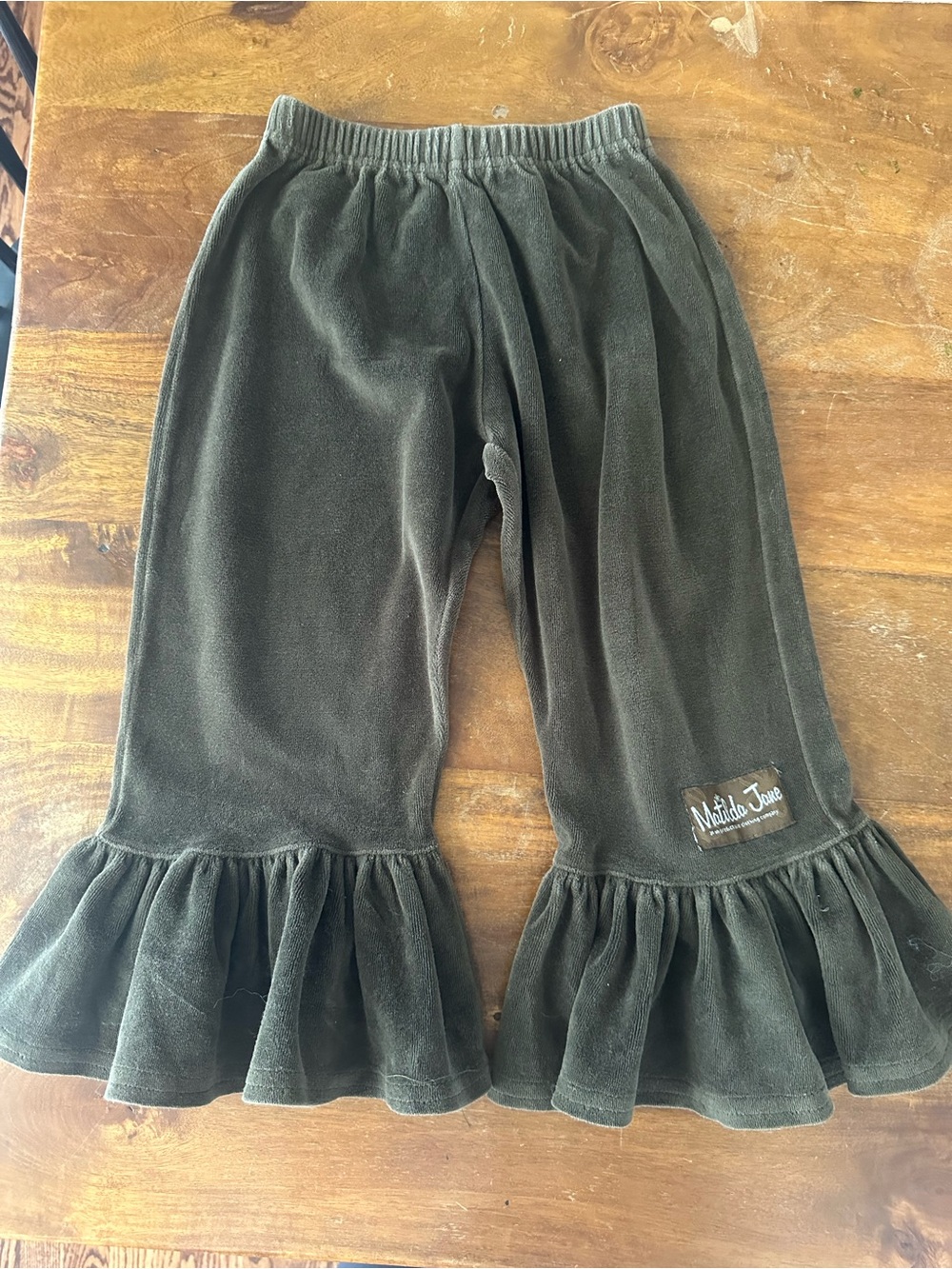 Matilda Jane Olive‎ Green Ruffle Velour Leggings pants girls size 4